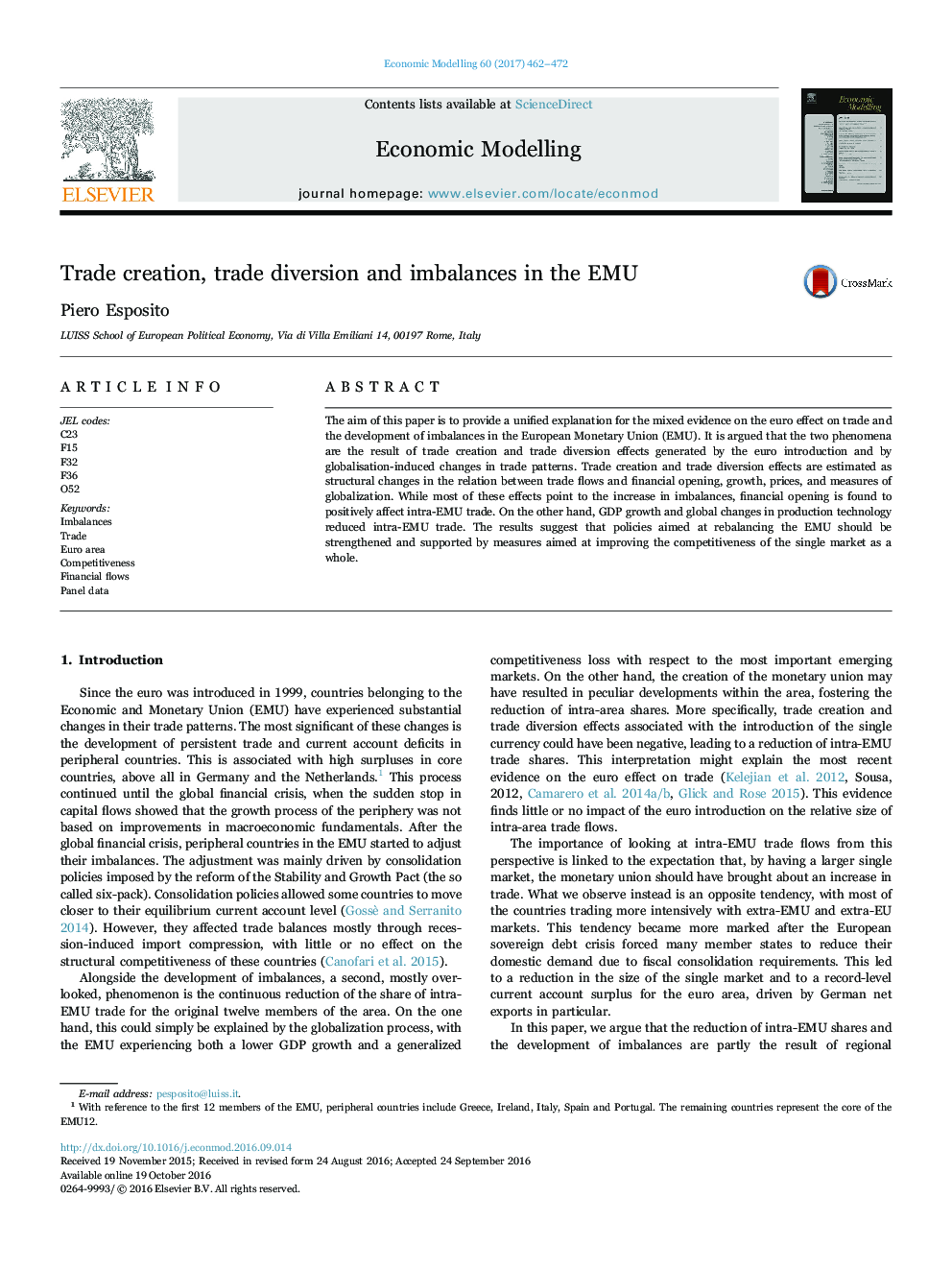 Trade creation, trade diversion and imbalances in the EMU