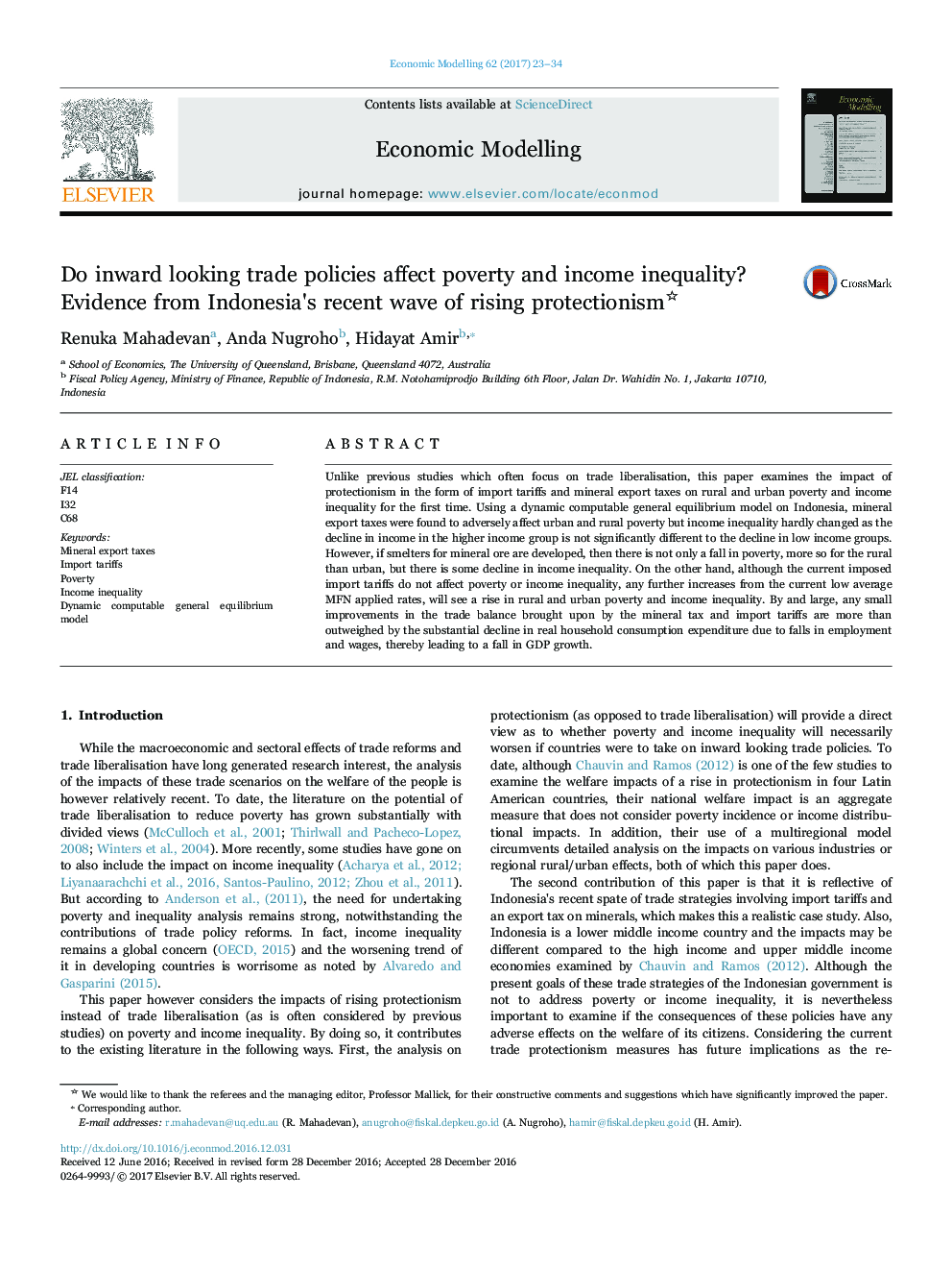 Do inward looking trade policies affect poverty and income inequality? Evidence from Indonesia's recent wave of rising protectionism