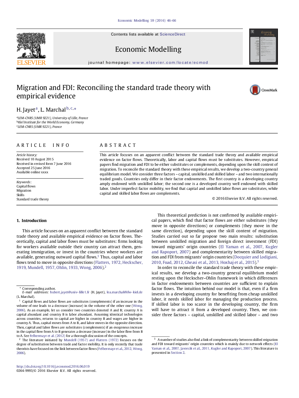 عکس صفحه اول مقاله: Migration and FDI: Reconciling the standard trade theory with empirical evidence Migration and FDI: Reconciling the standard trade theory with empirical evidence