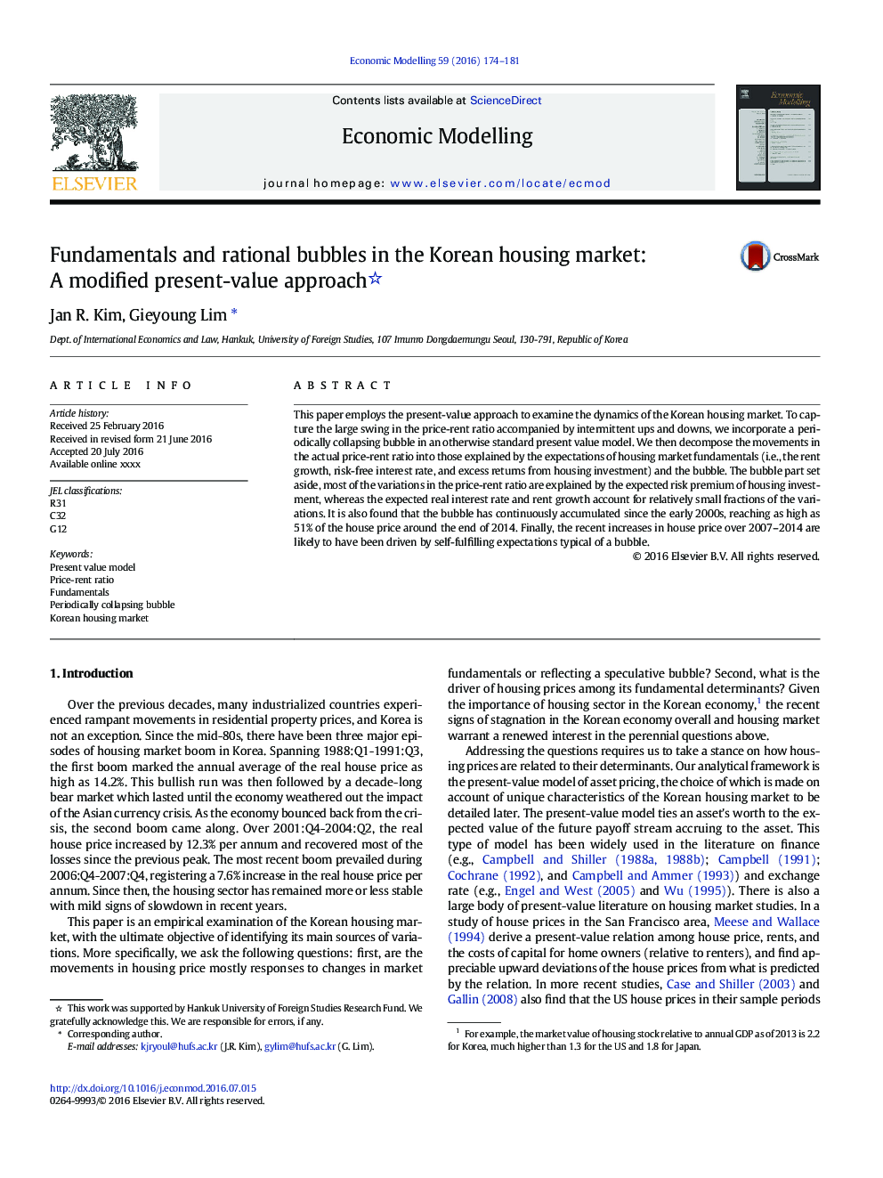 Fundamentals and rational bubbles in the Korean housing market: A modified present-value approach