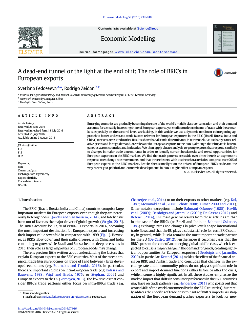 A dead-end tunnel or the light at the end of it: The role of BRICs in European exports