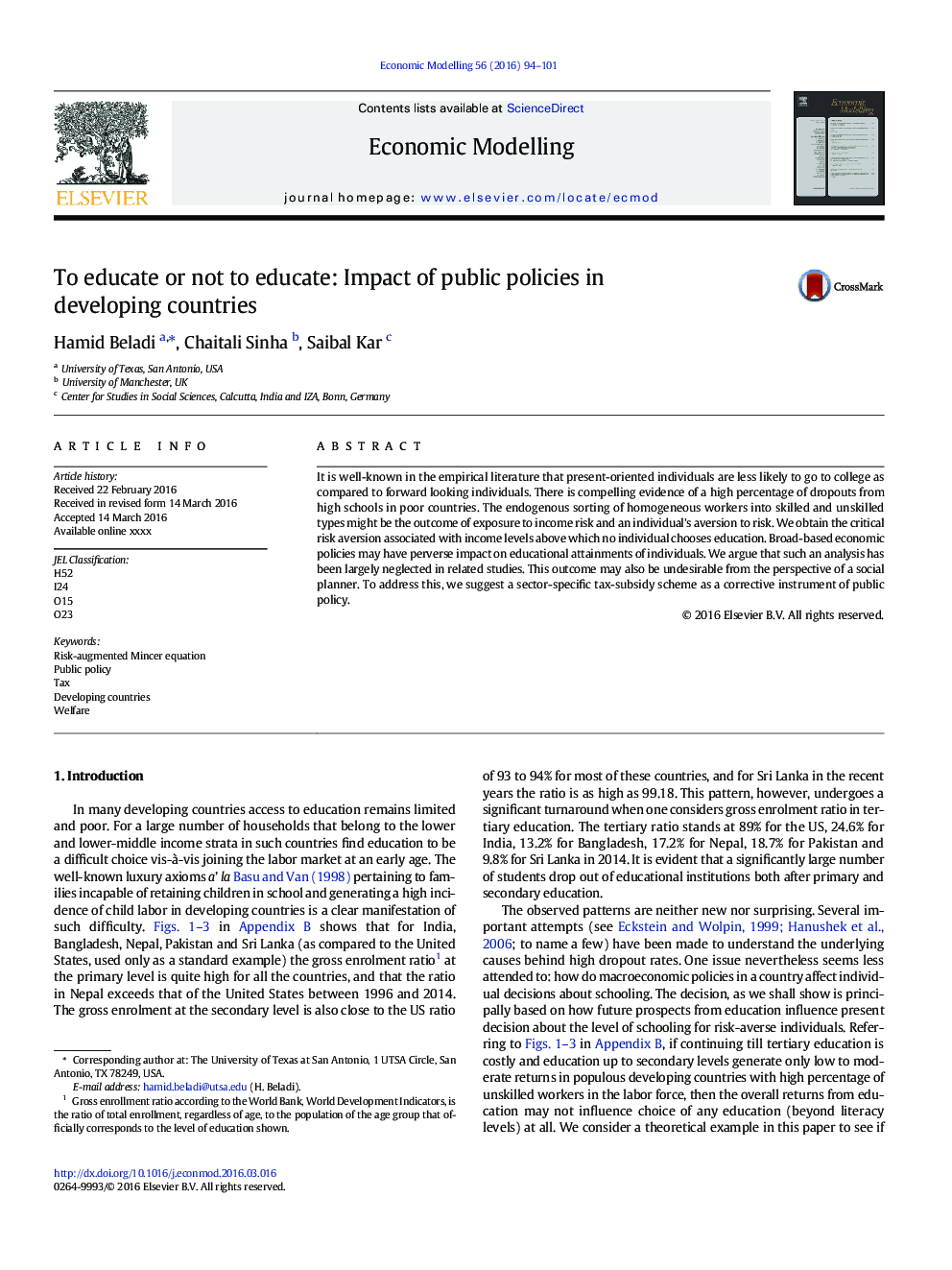 To educate or not to educate: Impact of public policies in developing countries