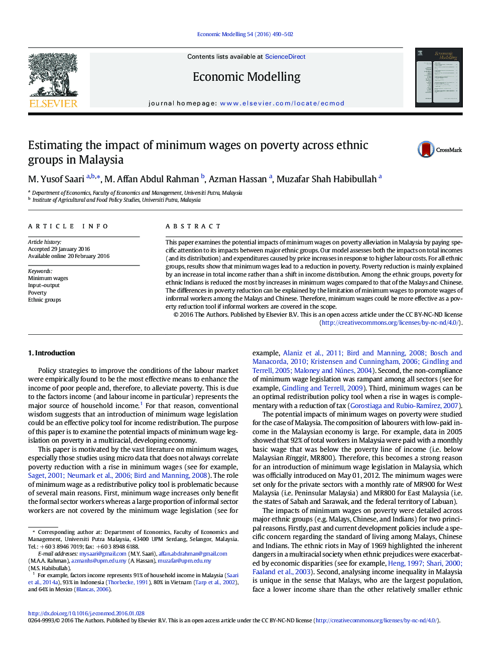 Estimating the impact of minimum wages on poverty across ethnic groups in Malaysia