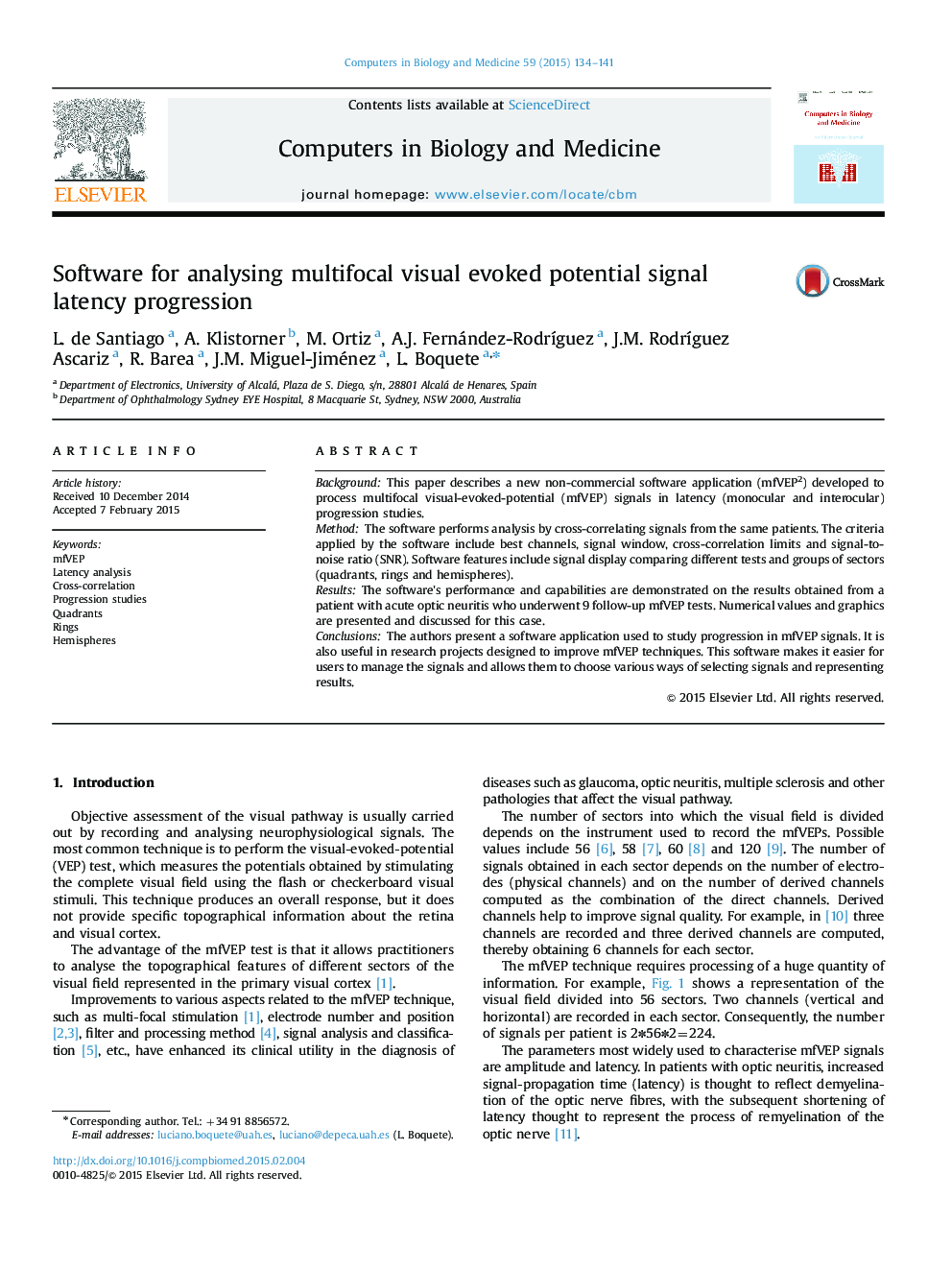 Software for analysing multifocal visual evoked potential signal latency progression