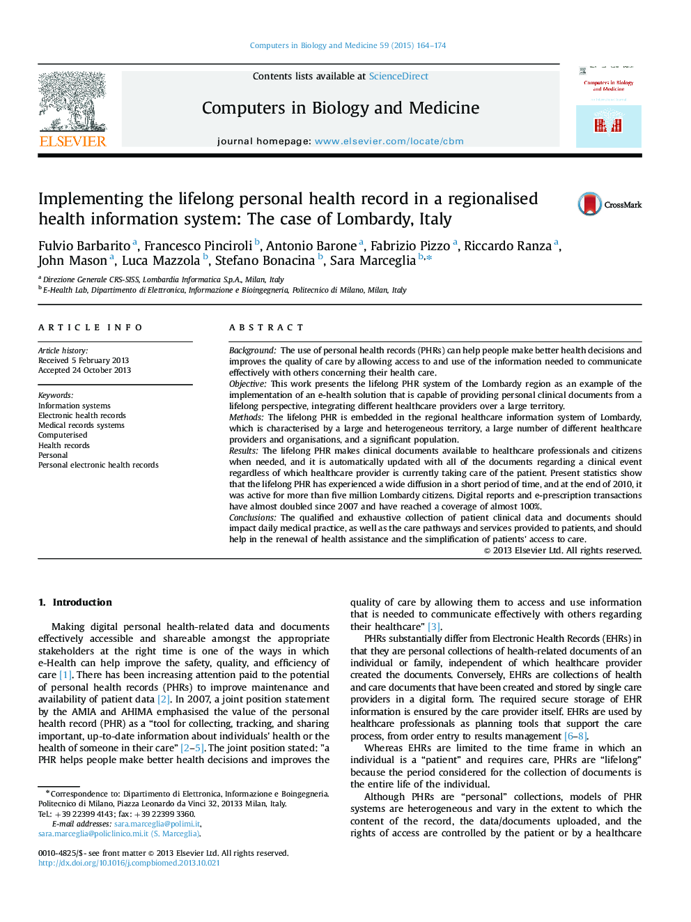 Implementing the lifelong personal health record in a regionalised health information system: The case of Lombardy, Italy