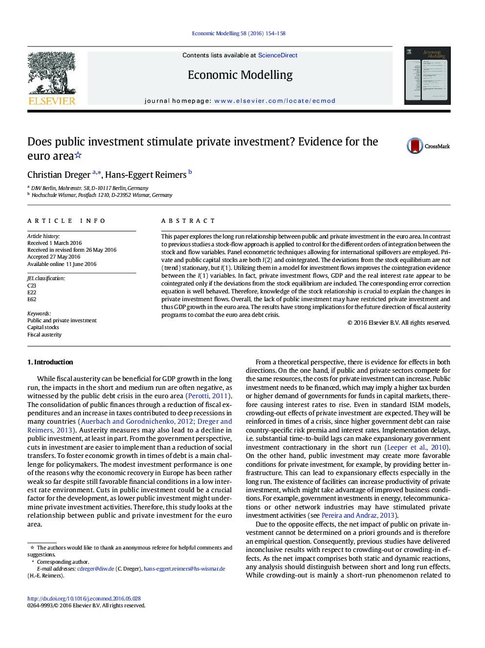 Does public investment stimulate private investment? Evidence for the euro area