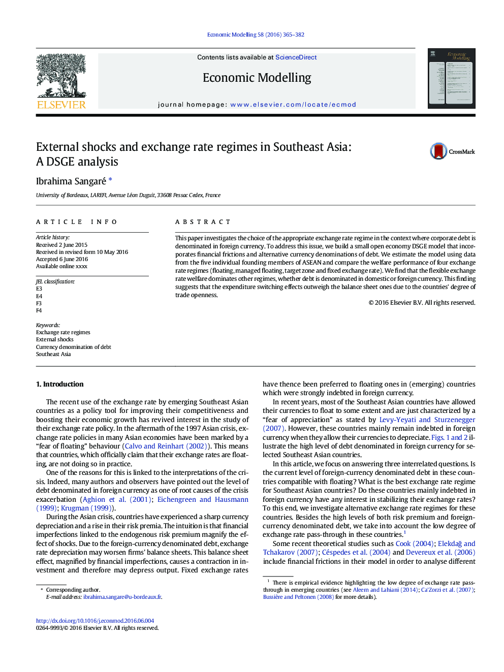 External shocks and exchange rate regimes in Southeast Asia: A DSGE analysis