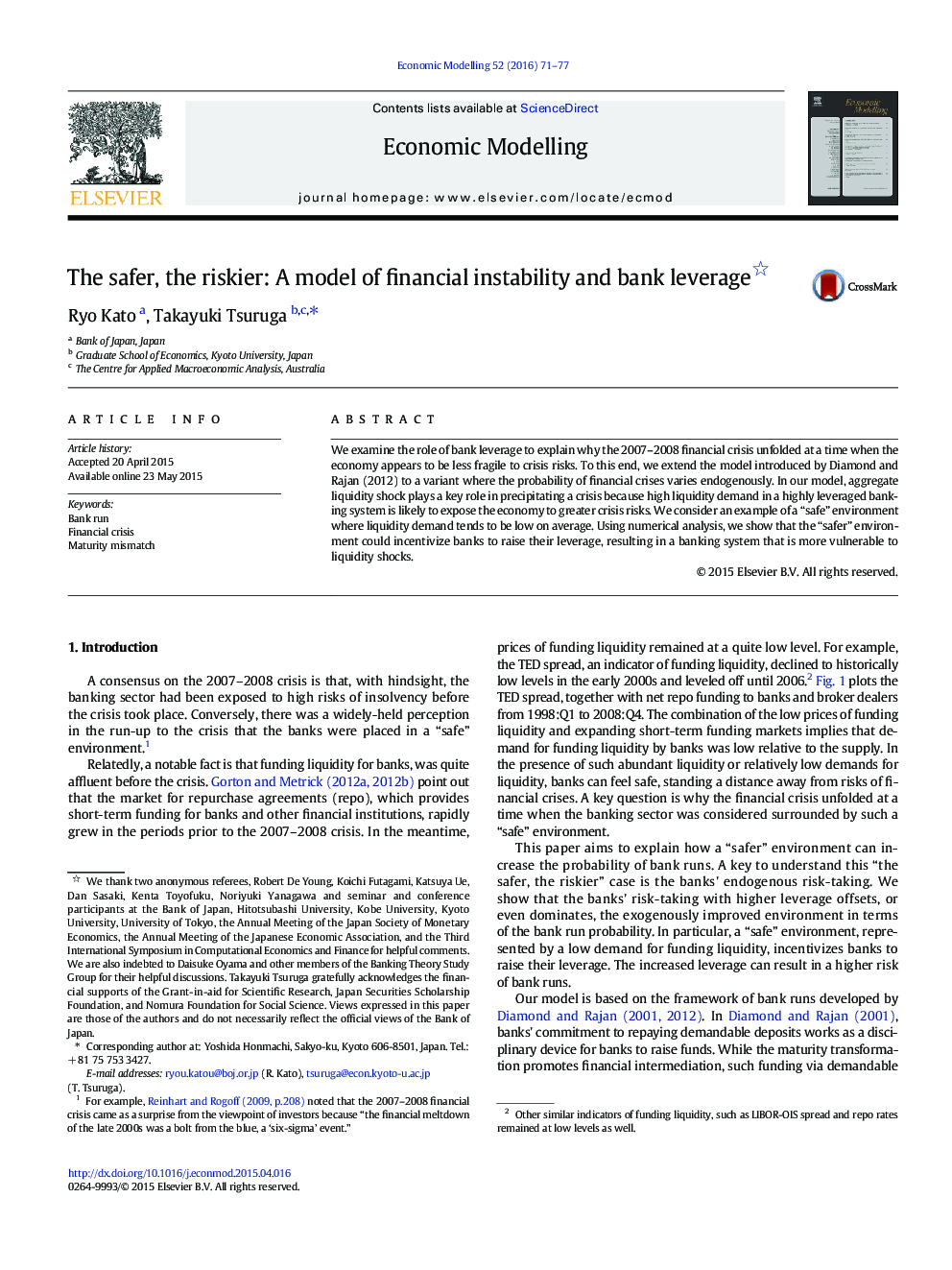 The safer, the riskier: A model of financial instability and bank leverage 