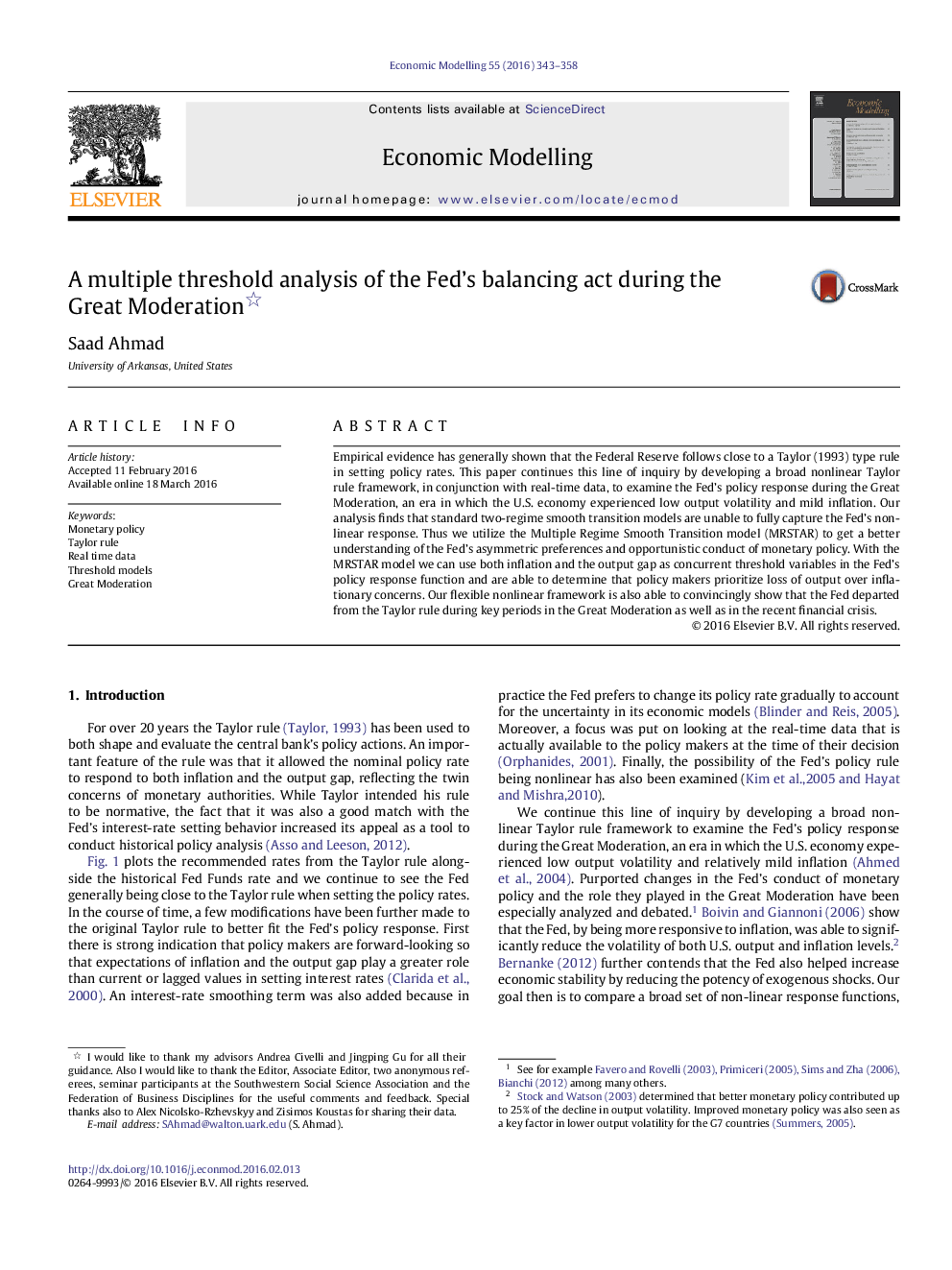 A multiple threshold analysis of the Fed's balancing act during the Great Moderation