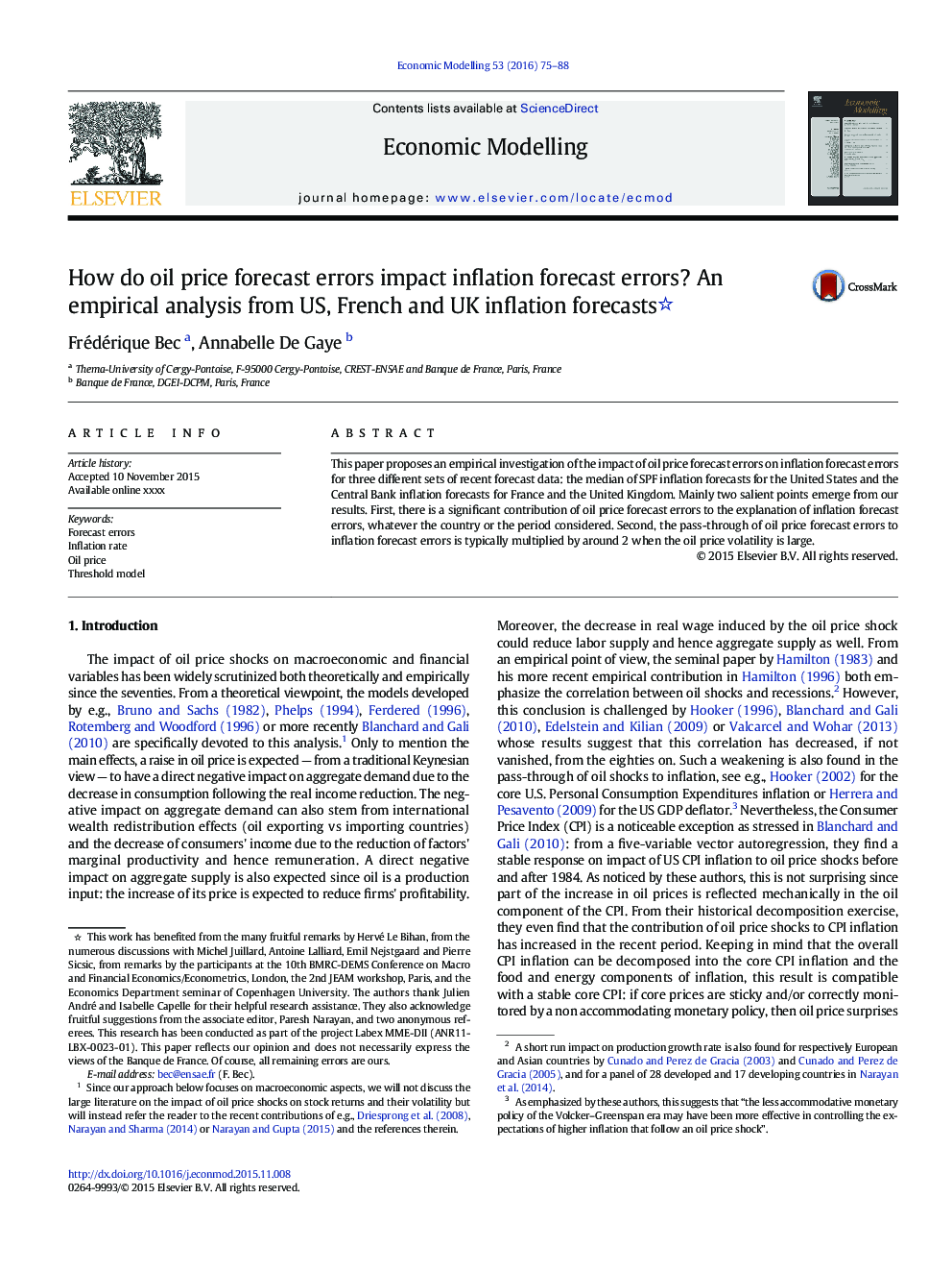 How do oil price forecast errors impact inflation forecast errors? An empirical analysis from US, French and UK inflation forecasts