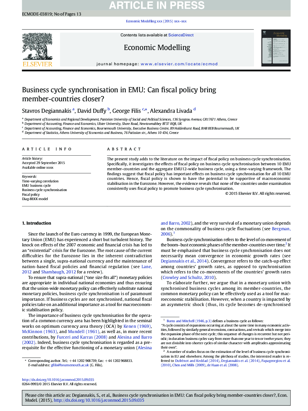 Business cycle synchronisation in EMU: Can fiscal policy bring member-countries closer?