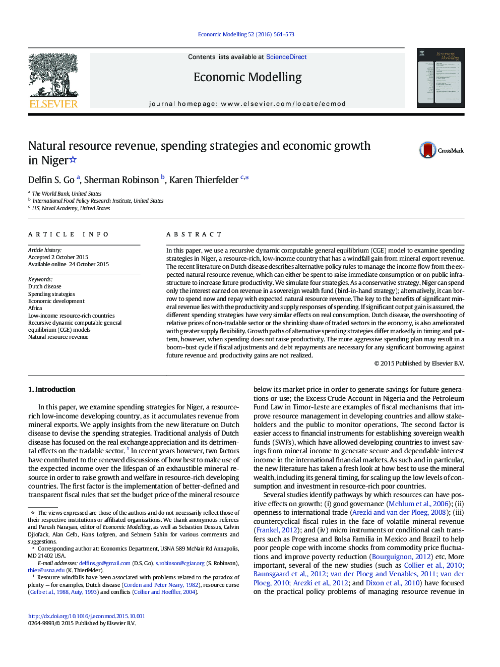 Natural resource revenue, spending strategies and economic growth in Niger