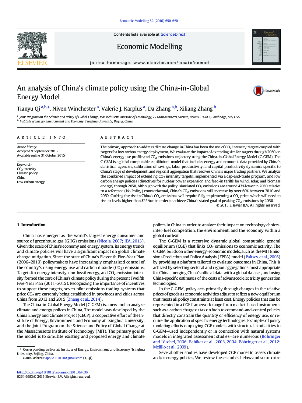 An analysis of China's climate policy using the China-in-Global Energy Model