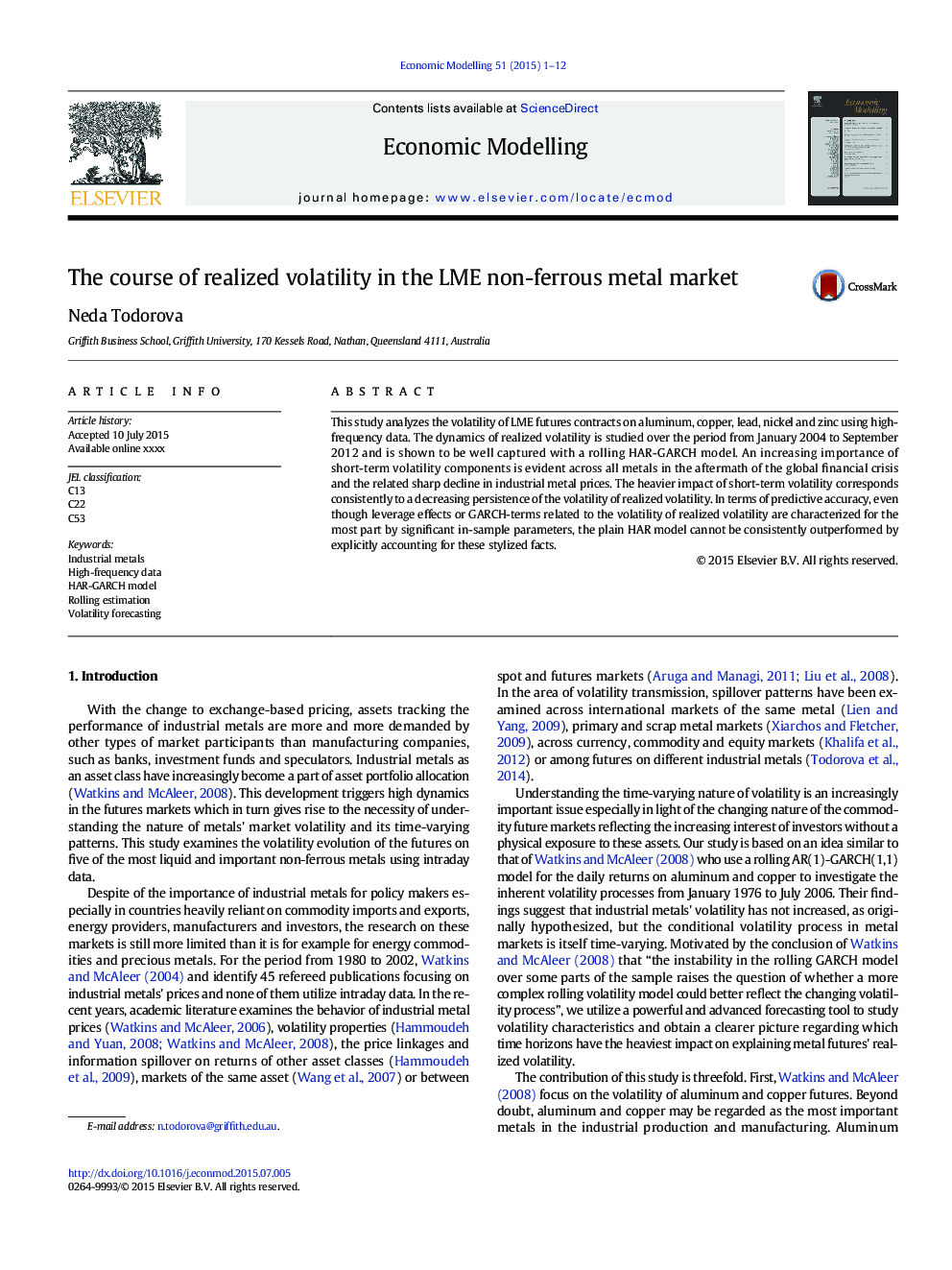 The course of realized volatility in the LME non-ferrous metal market