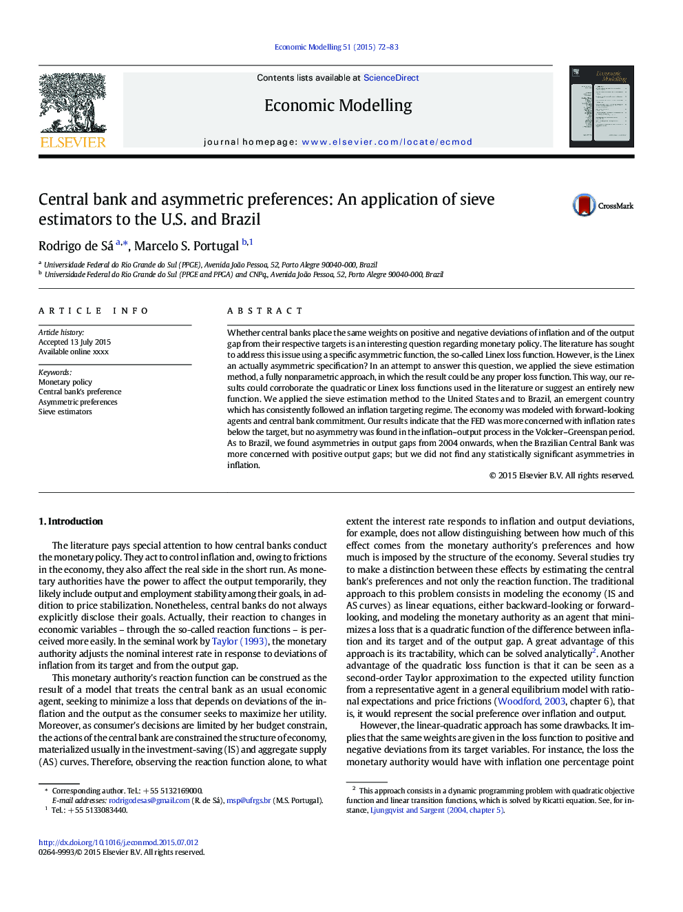 Central bank and asymmetric preferences: An application of sieve estimators to the U.S. and Brazil