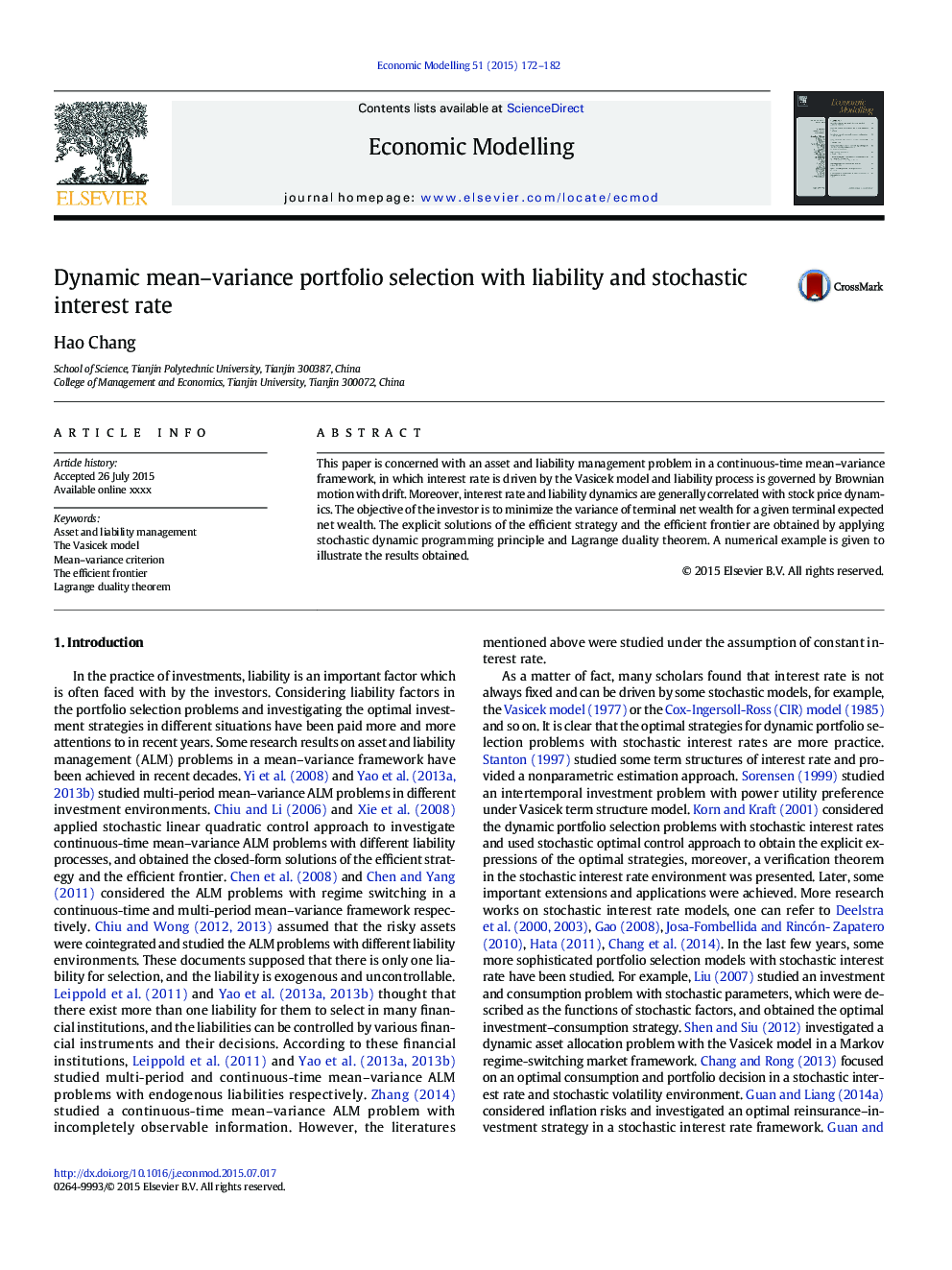 Dynamic mean-variance portfolio selection with liability and stochastic interest rate