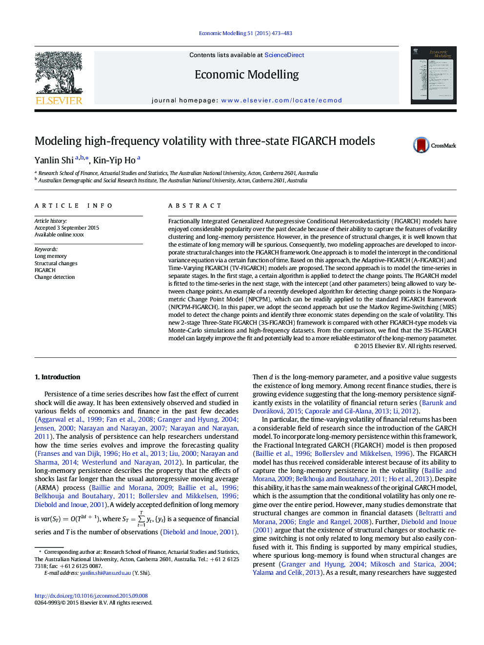 Modeling high-frequency volatility with three-state FIGARCH models