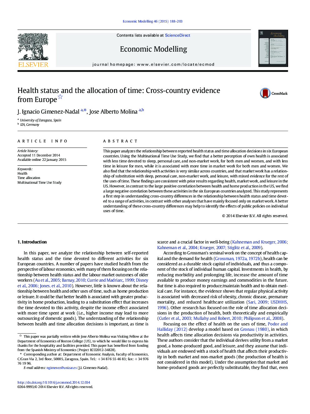 Health status and the allocation of time: Cross-country evidence from Europe