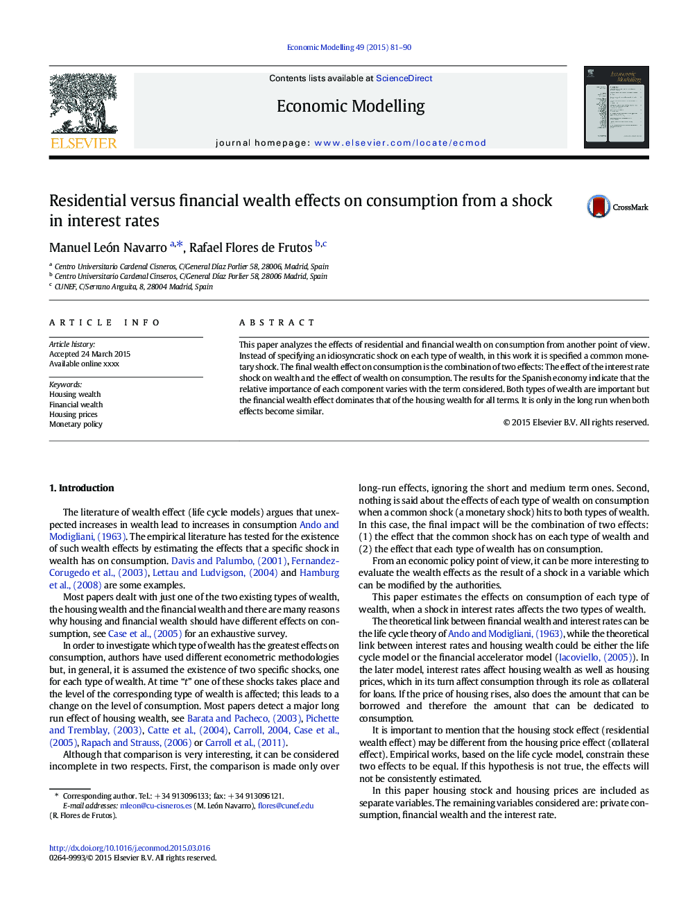 Residential versus financial wealth effects on consumption from a shock in interest rates