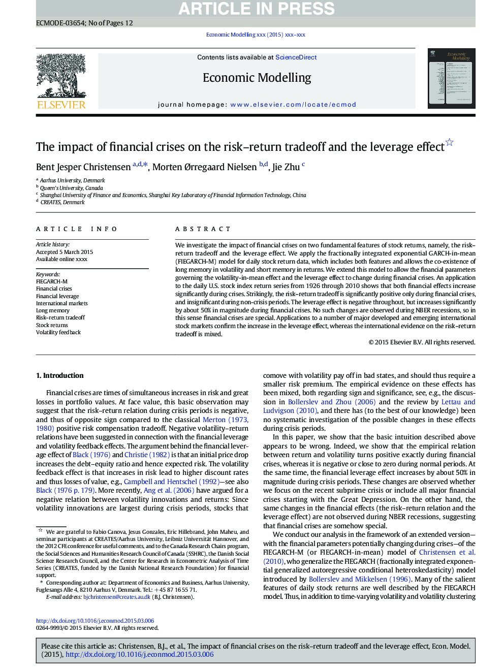 The impact of financial crises on the risk-return tradeoff and the leverage effect