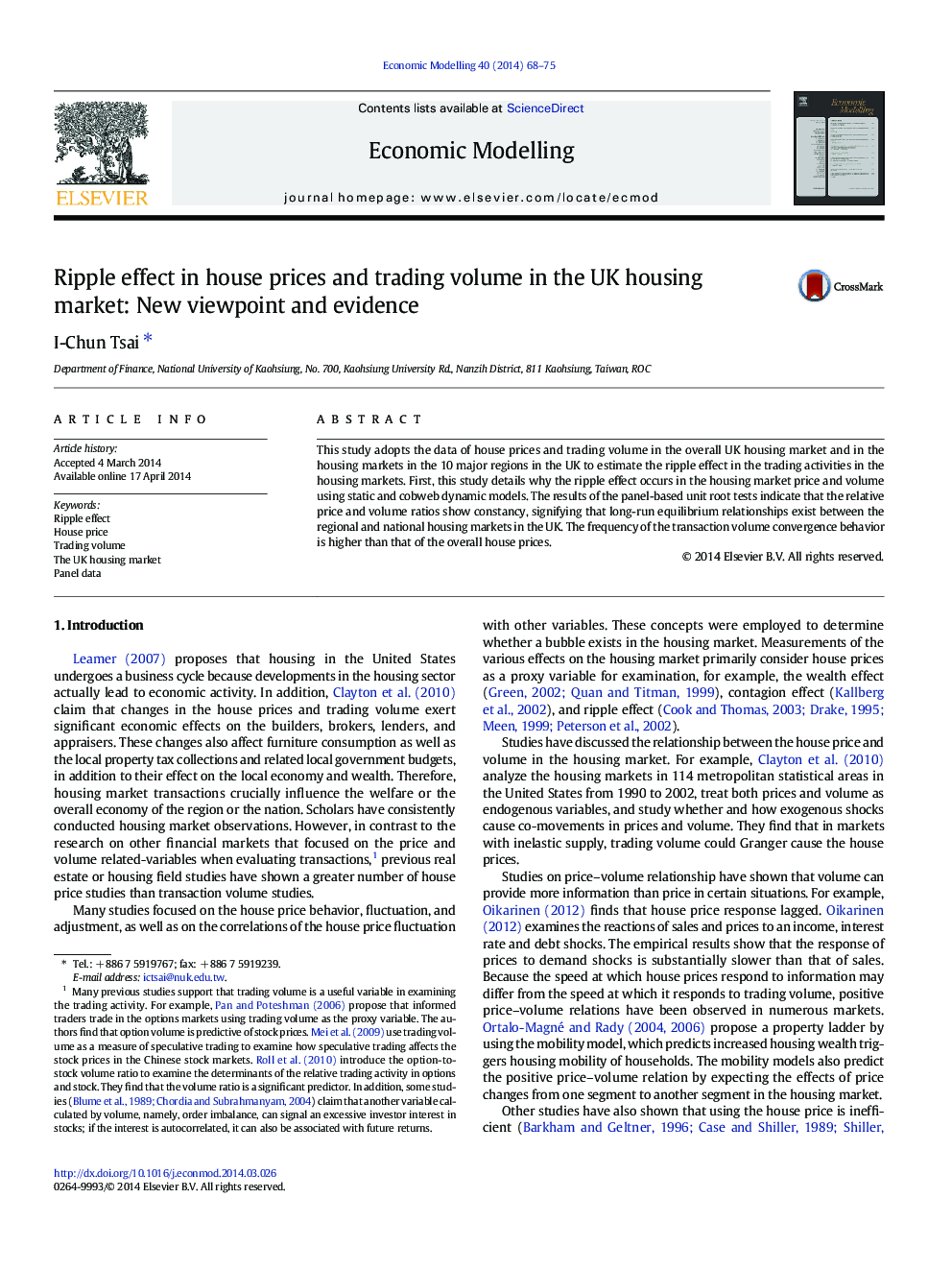 Ripple effect in house prices and trading volume in the UK housing market: New viewpoint and evidence