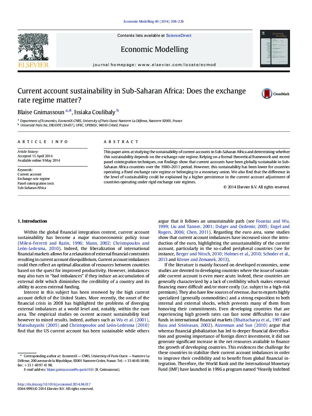 Current account sustainability in Sub-Saharan Africa: Does the exchange rate regime matter?