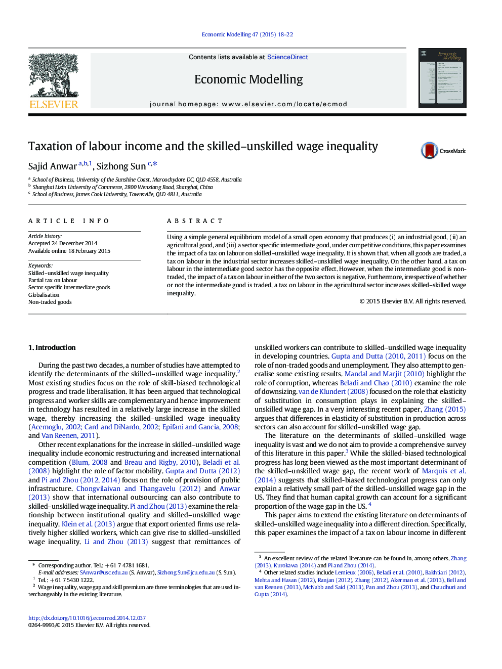 Taxation of labour income and the skilled-unskilled wage inequality