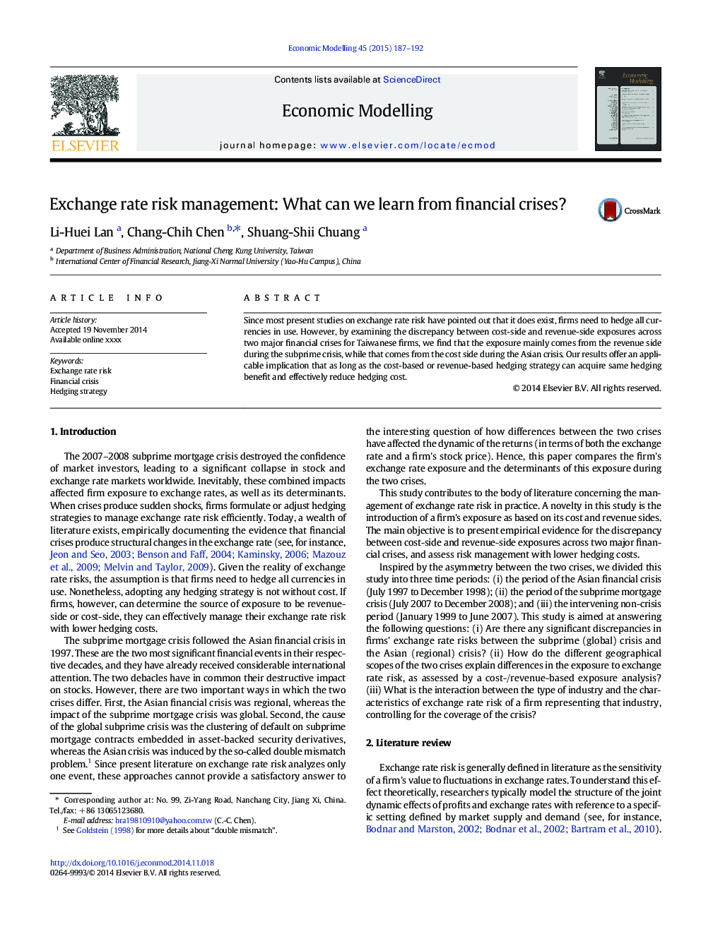 Exchange rate risk management: What can we learn from financial crises?