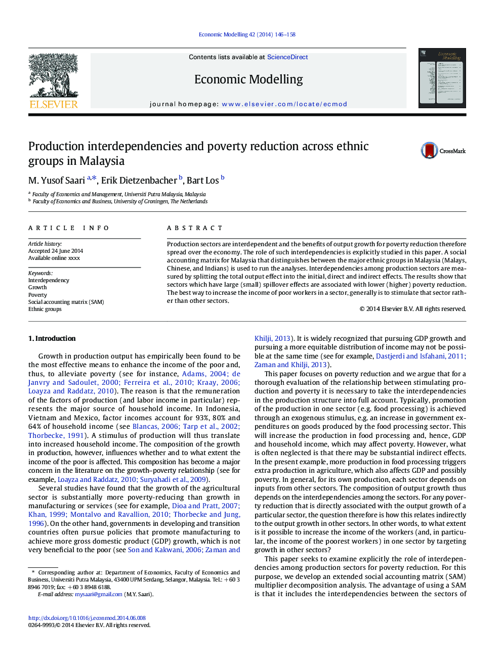 Production interdependencies and poverty reduction across ethnic groups in Malaysia