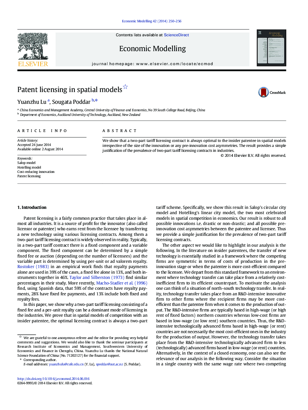 Patent licensing in spatial models