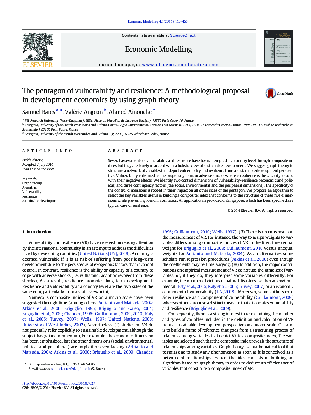 The pentagon of vulnerability and resilience: A methodological proposal in development economics by using graph theory