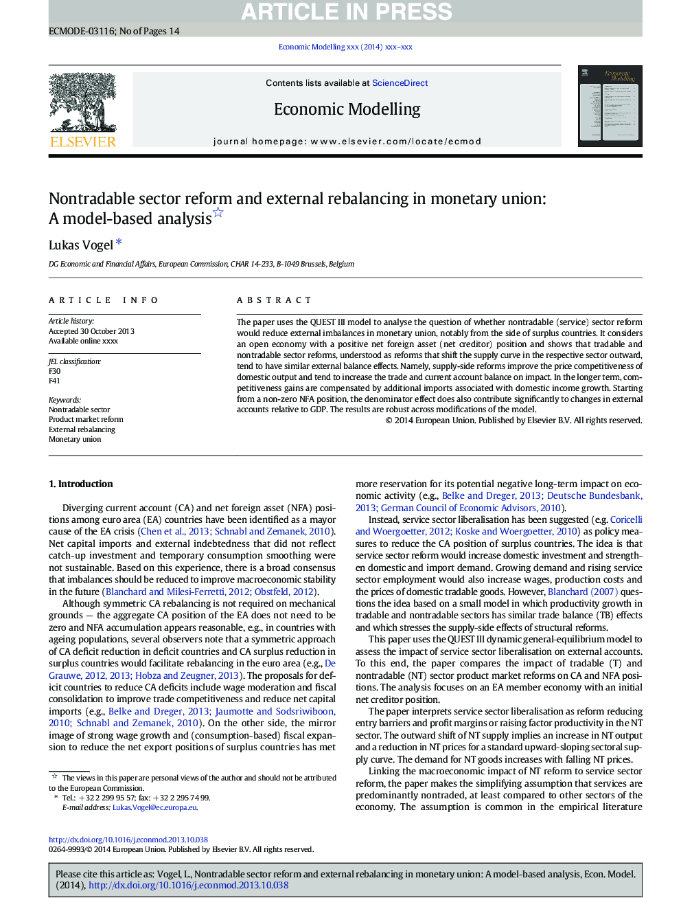 Nontradable sector reform and external rebalancing in monetary union: A model-based analysis