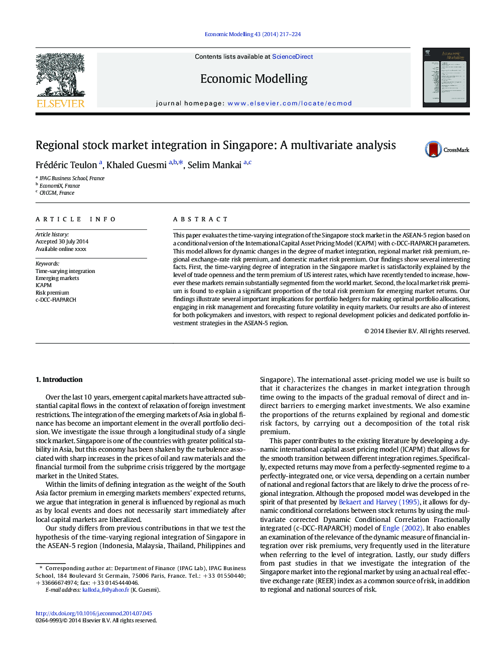 Regional stock market integration in Singapore: A multivariate analysis