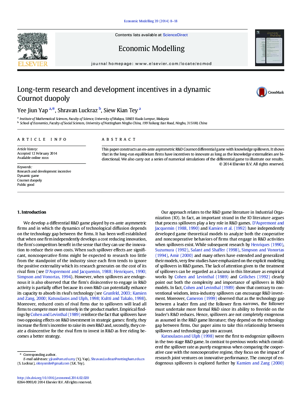 Long-term research and development incentives in a dynamic Cournot duopoly