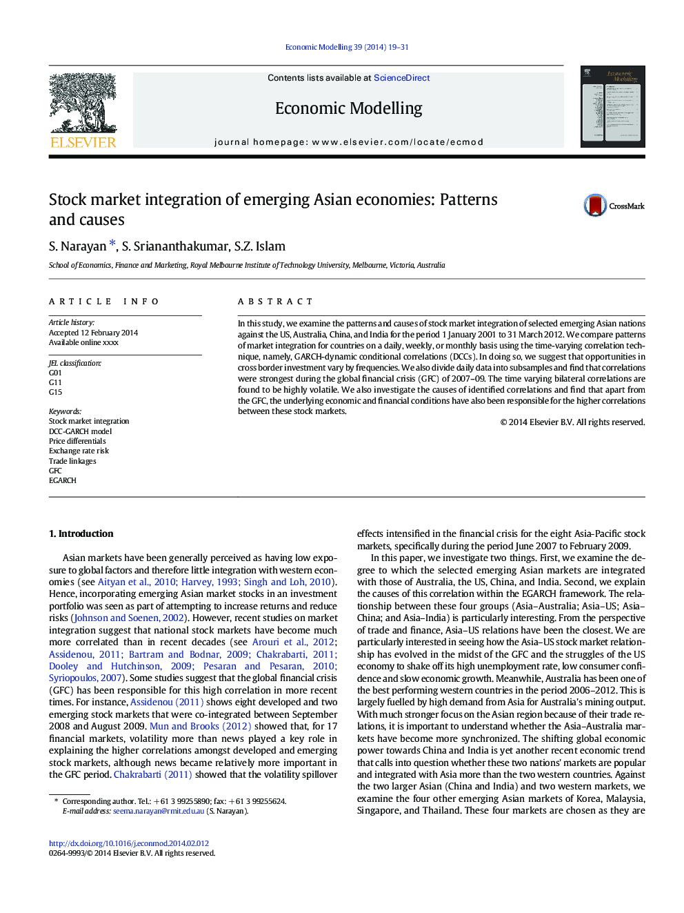 Stock market integration of emerging Asian economies: Patterns and causes