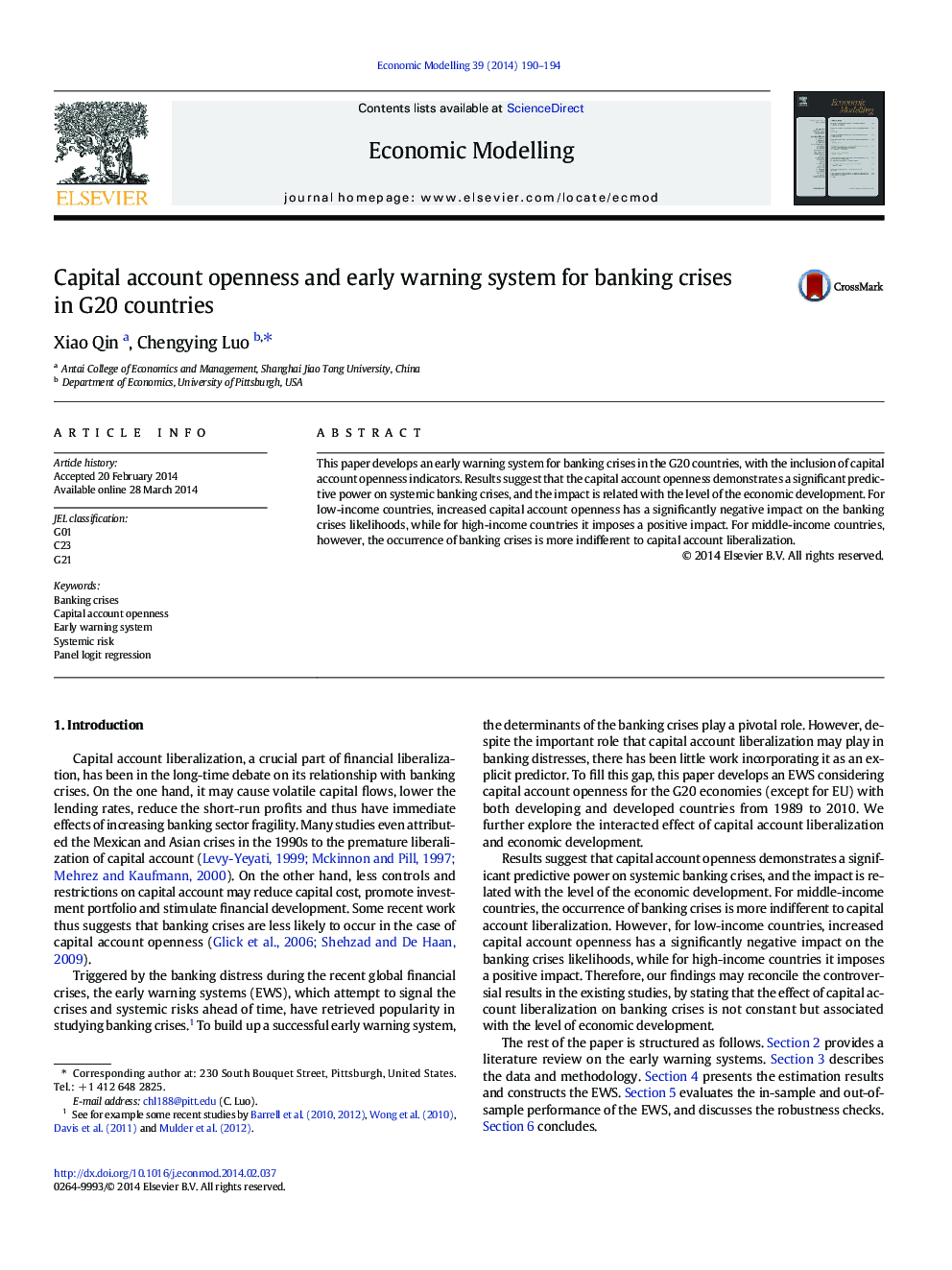 Capital account openness and early warning system for banking crises in G20 countries