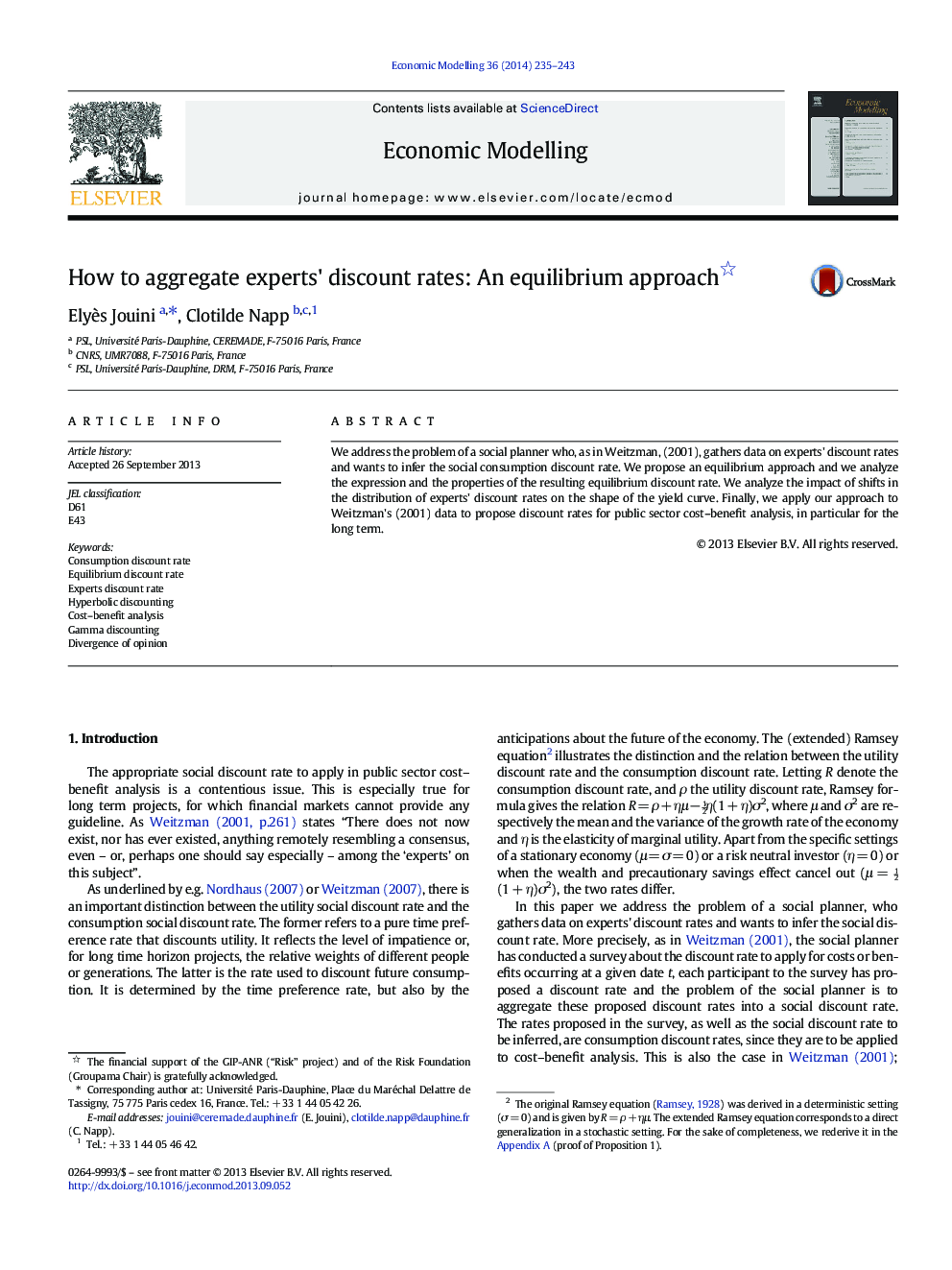 How to aggregate experts' discount rates: An equilibrium approach