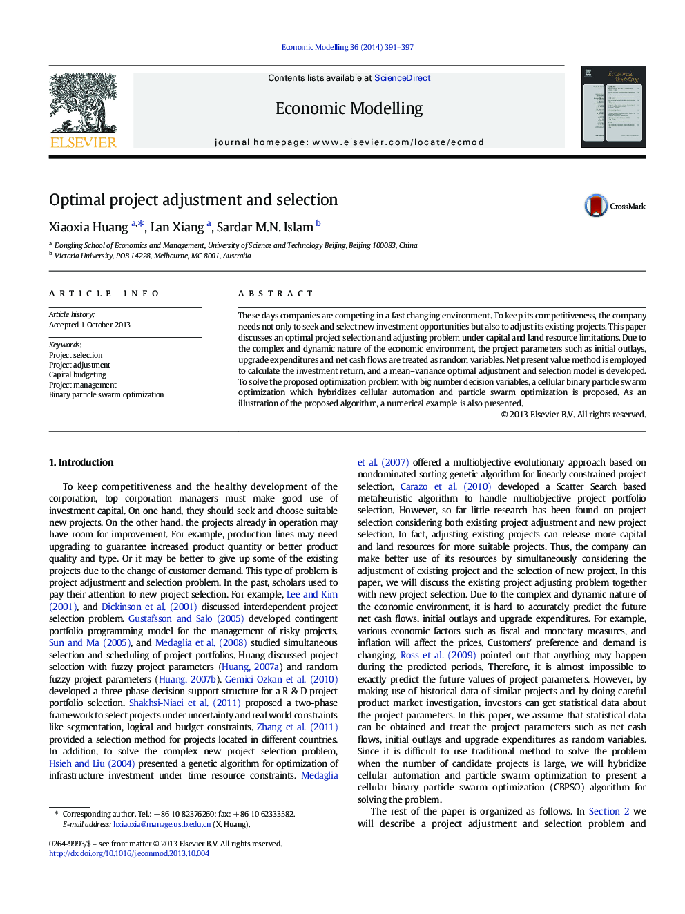 Optimal project adjustment and selection