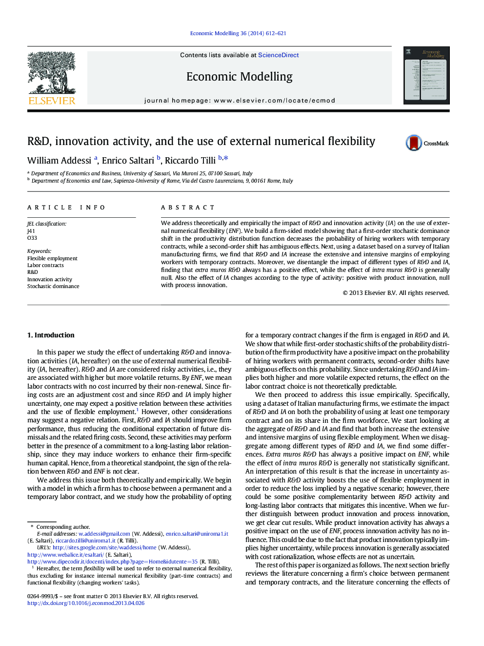 R&D, innovation activity, and the use of external numerical flexibility