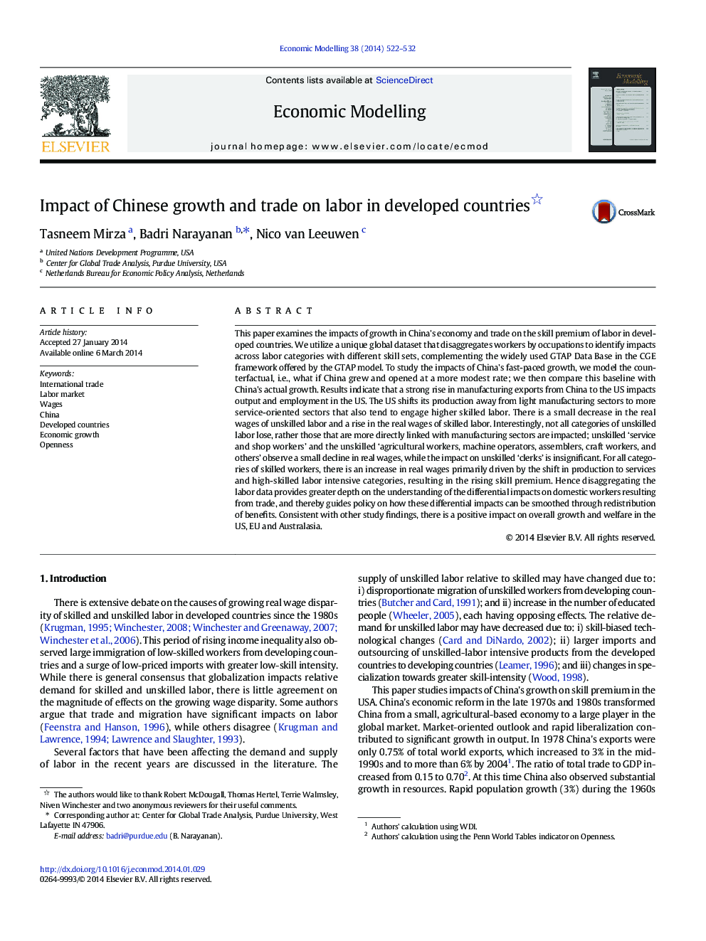 Impact of Chinese growth and trade on labor in developed countries