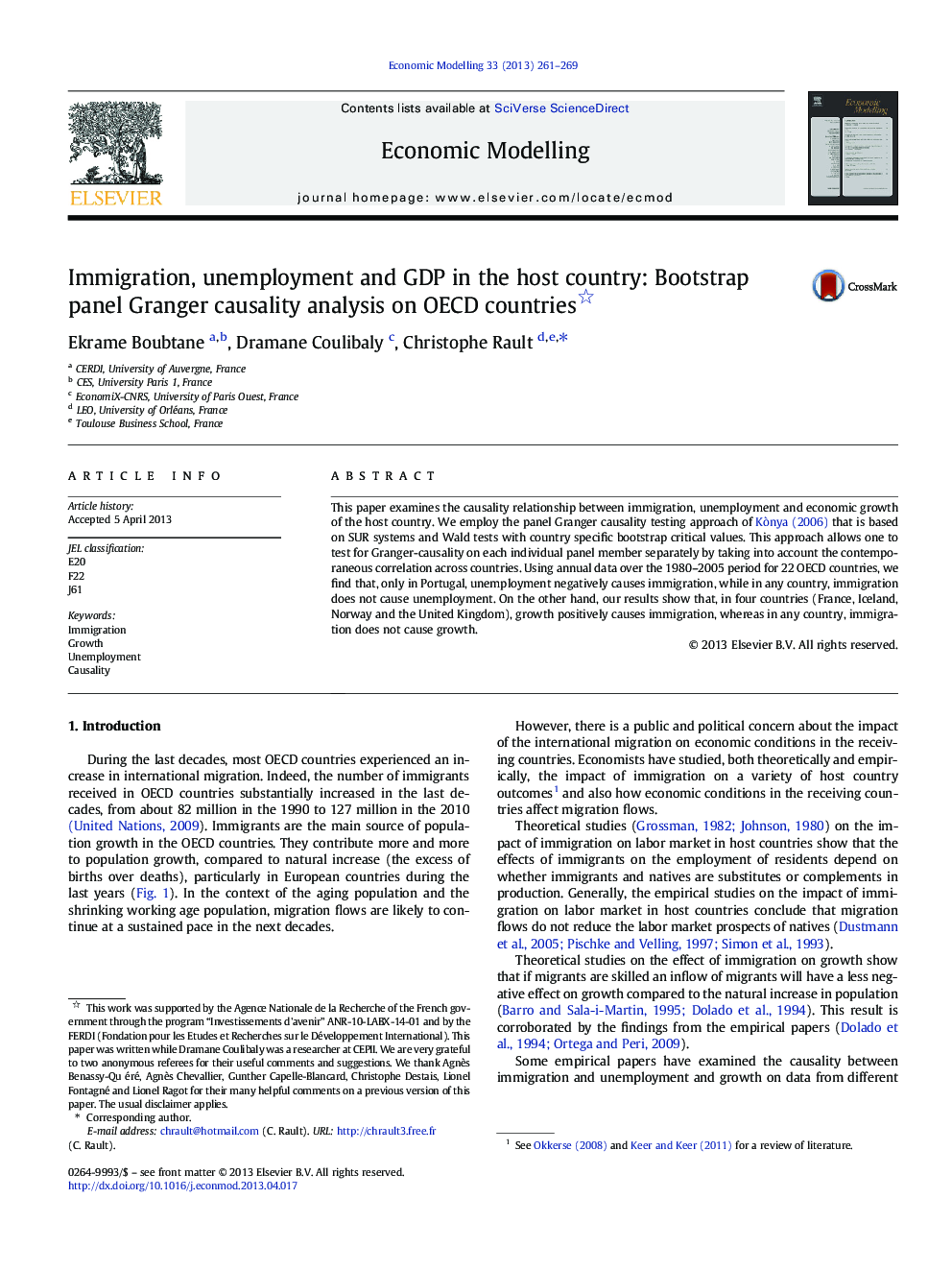 Immigration, unemployment and GDP in the host country: Bootstrap panel Granger causality analysis on OECD countries