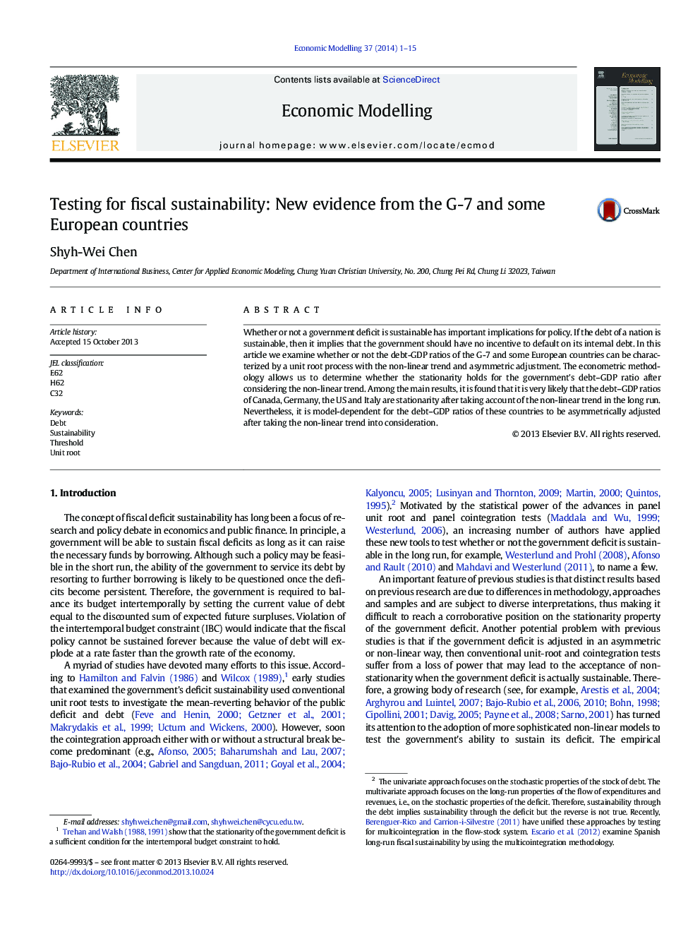 Testing for fiscal sustainability: New evidence from the G-7 and some European countries