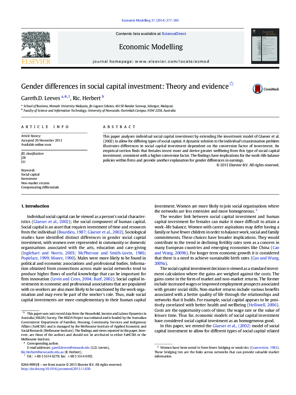 Gender differences in social capital investment: Theory and evidence