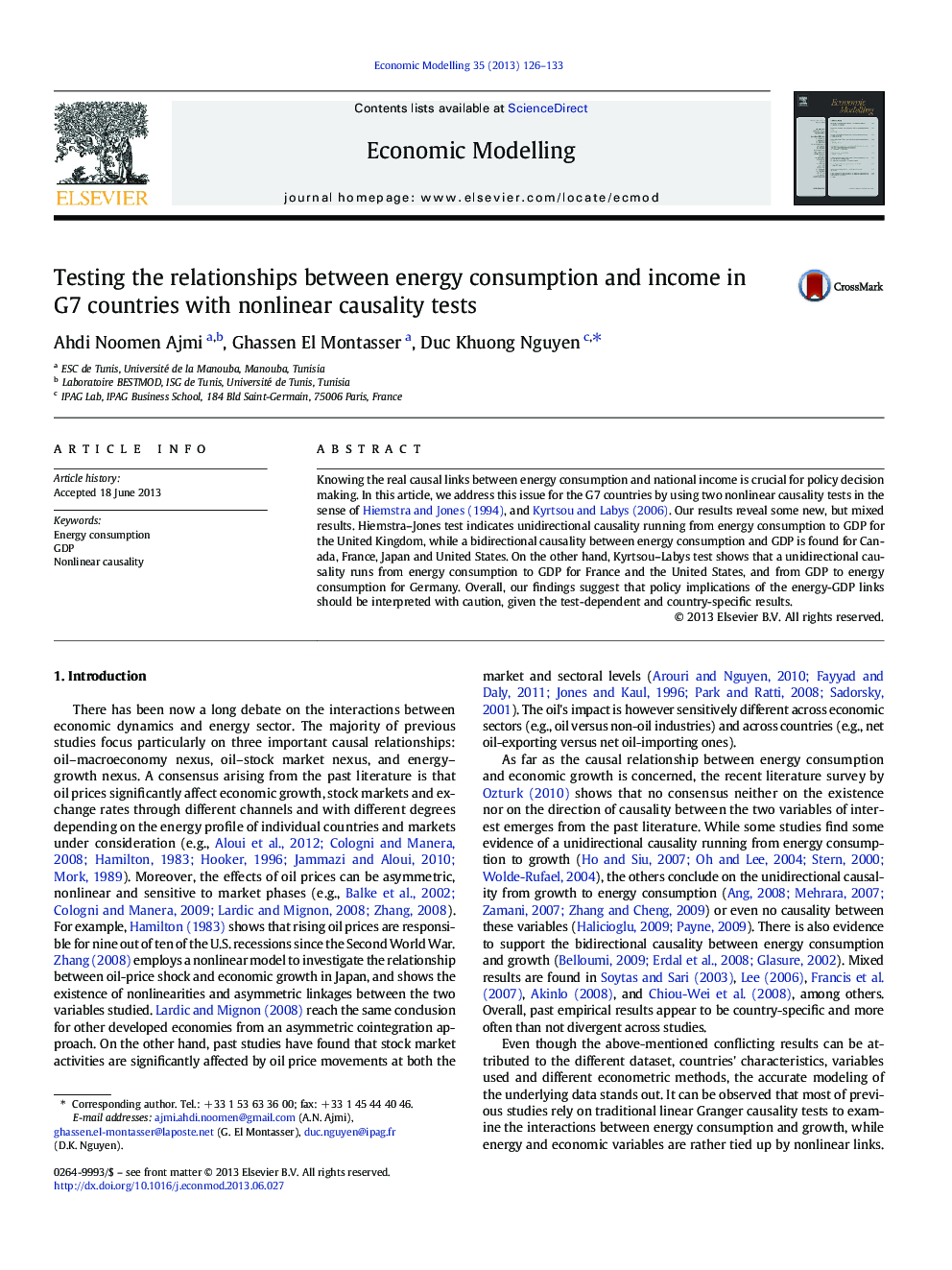 Testing the relationships between energy consumption and income in G7 countries with nonlinear causality tests