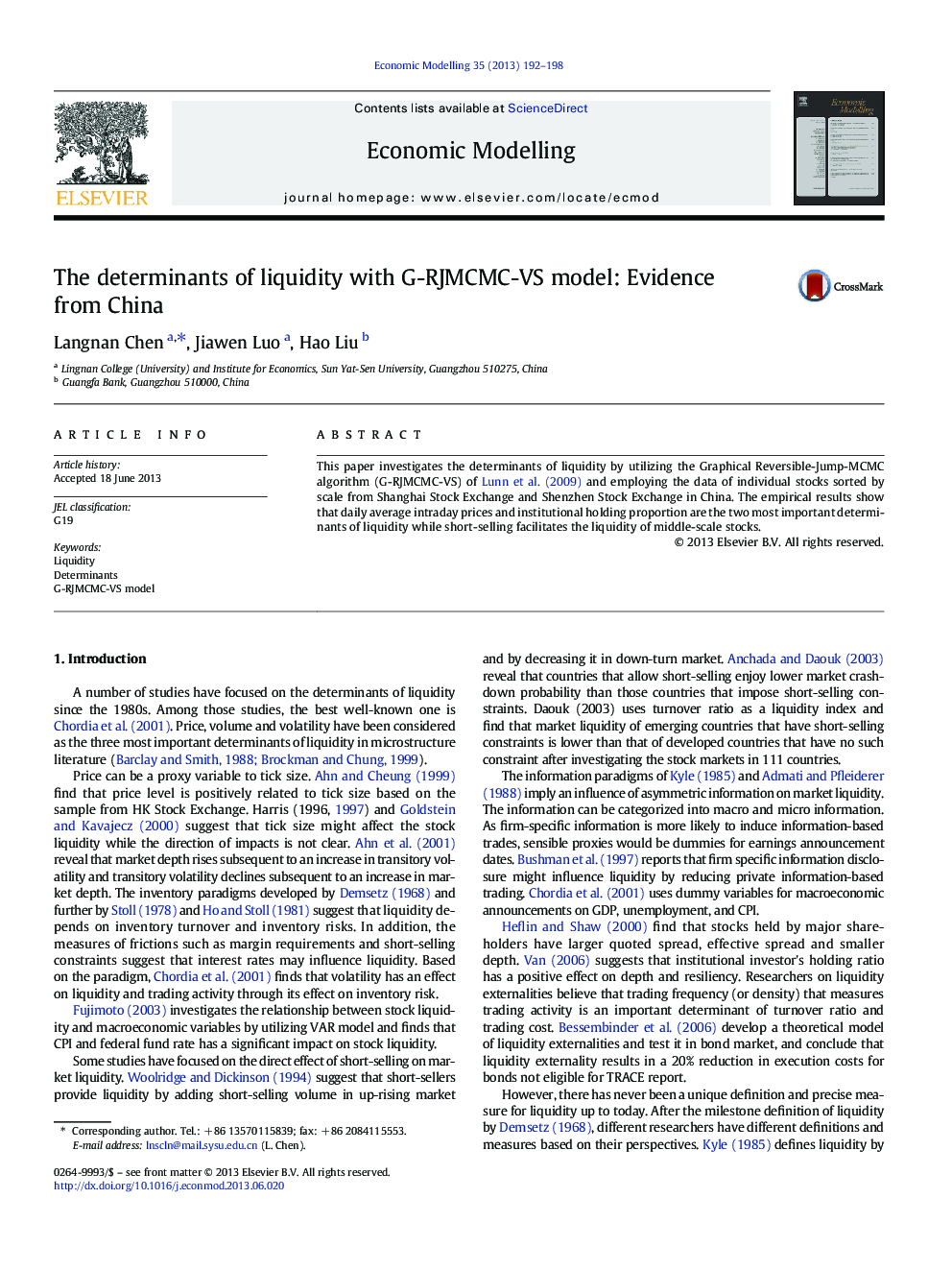 The determinants of liquidity with G-RJMCMC-VS model: Evidence from China