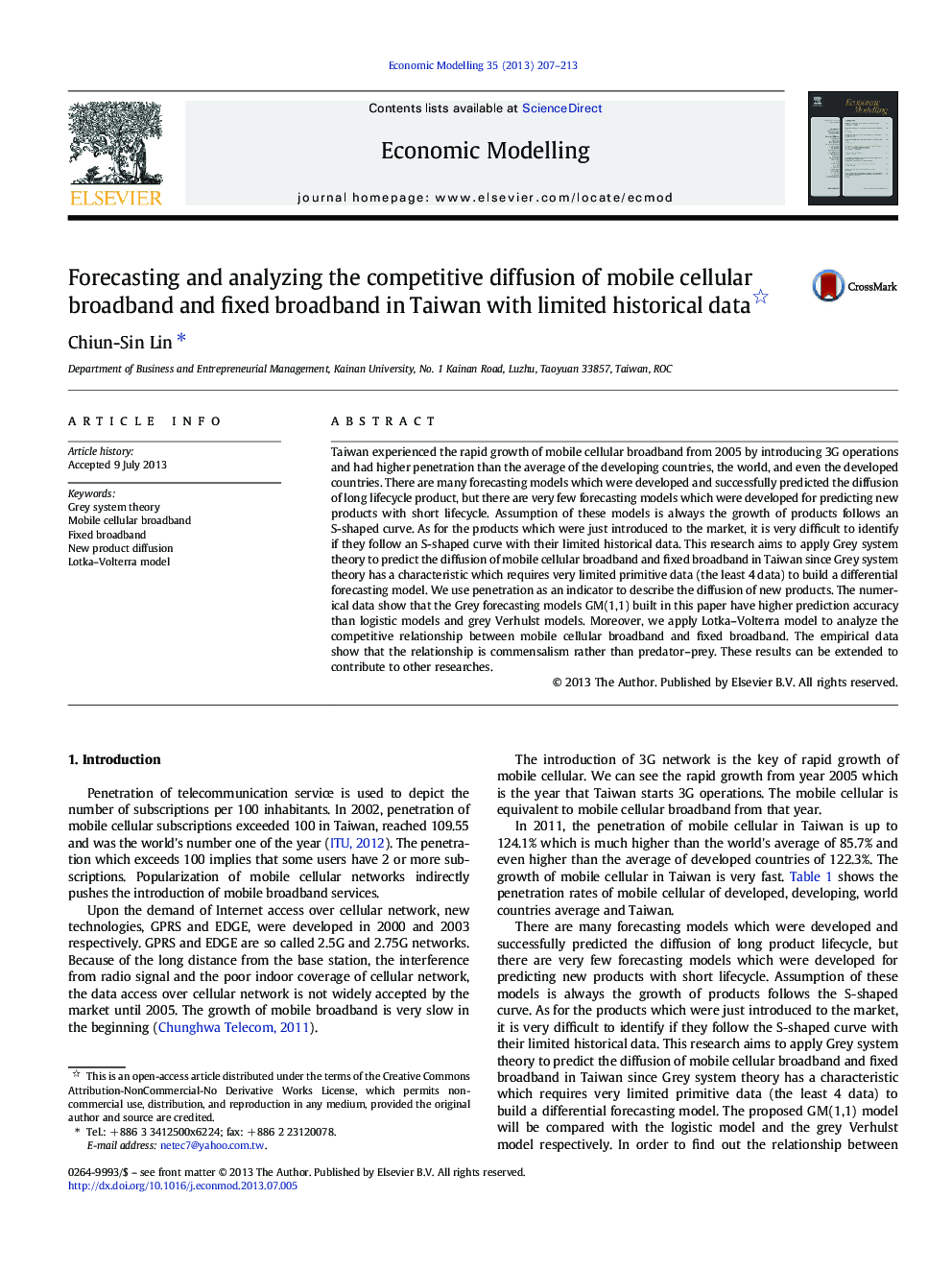 Forecasting and analyzing the competitive diffusion of mobile cellular broadband and fixed broadband in Taiwan with limited historical data