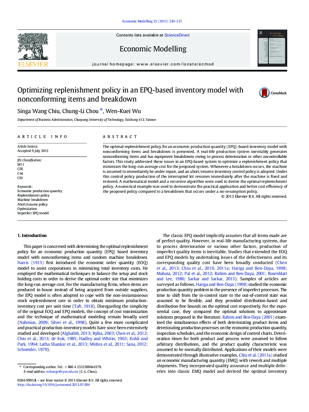 Optimizing replenishment policy in an EPQ-based inventory model with nonconforming items and breakdown