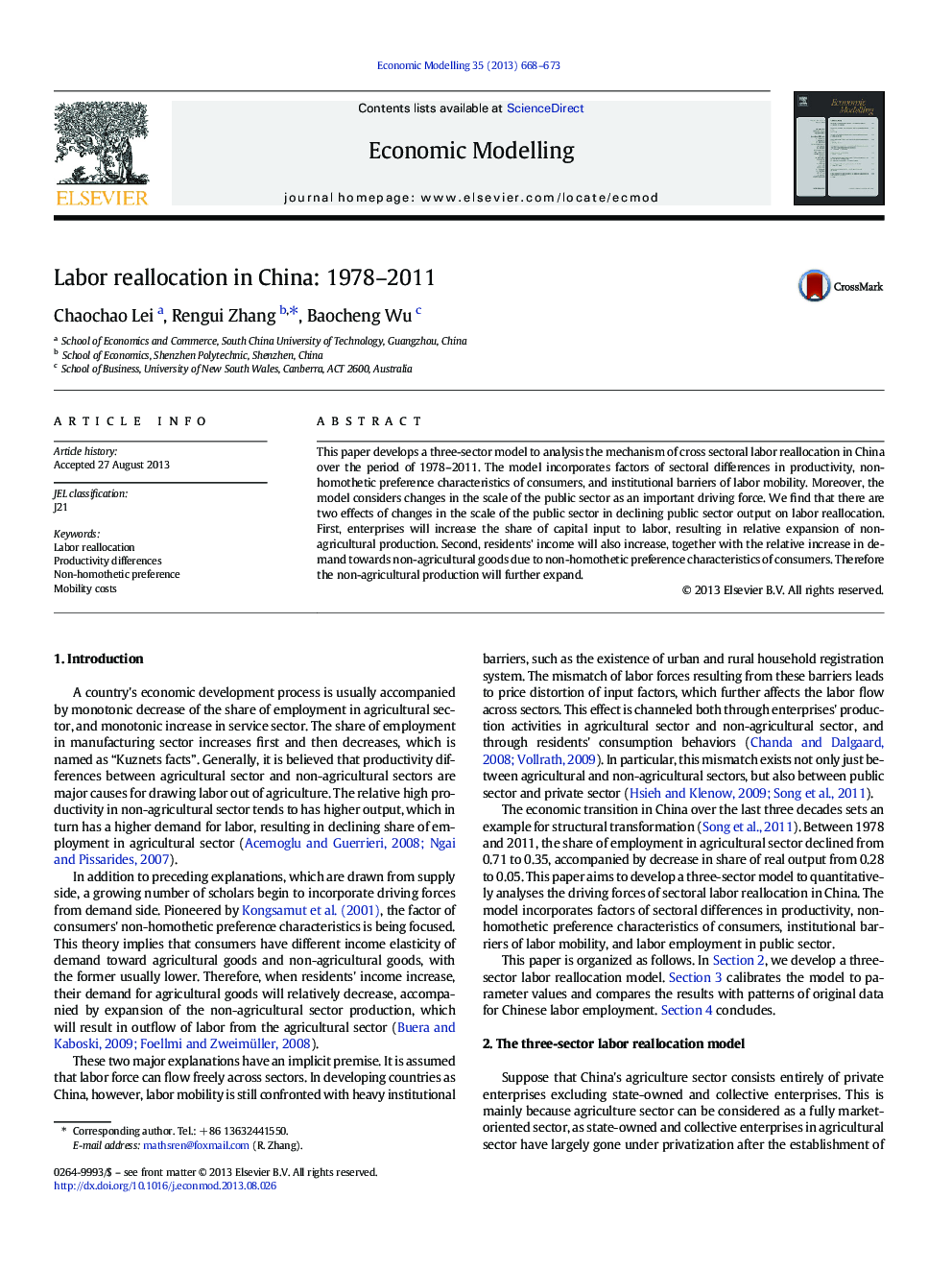 Labor reallocation in China: 1978-2011