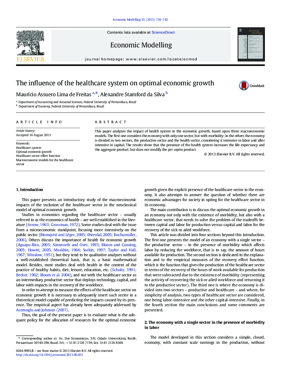 The influence of the healthcare system on optimal economic growth