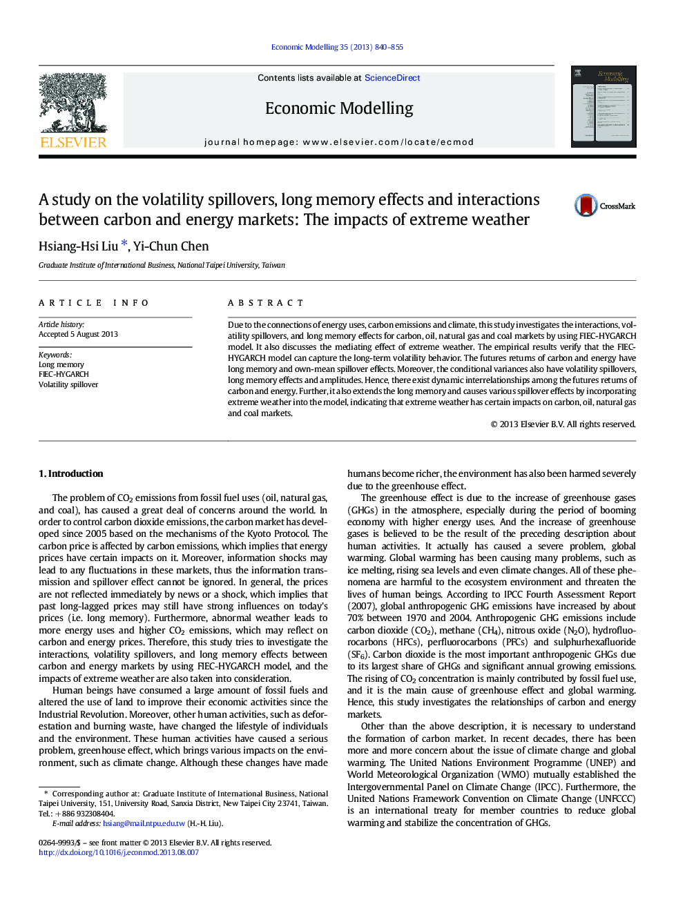 A study on the volatility spillovers, long memory effects and interactions between carbon and energy markets: The impacts of extreme weather